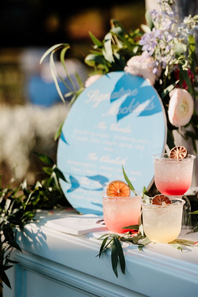 Bride and group sipping on signature cocktails served by Tipsy Trailer in PNW. Prologue Events planned event. 