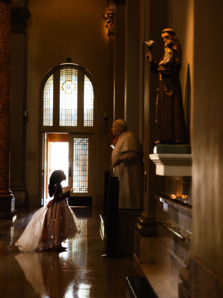 St. Micheals Catholic Church Seattle, flower girl and priest