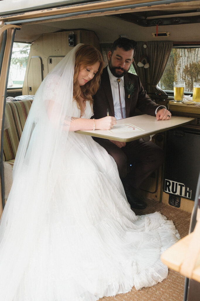 Bride and Groom at Naturebridge in the Olympics. Wedding Planned by Prologue Events