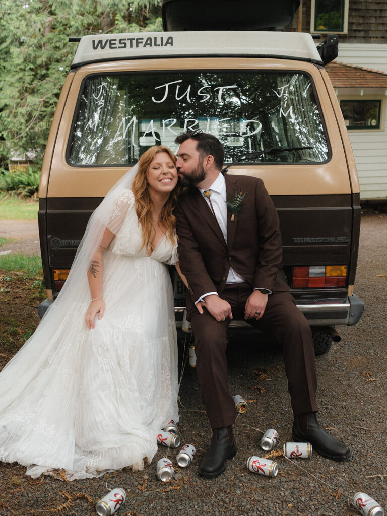 bride and groom just married at naturebridge in olympic national park