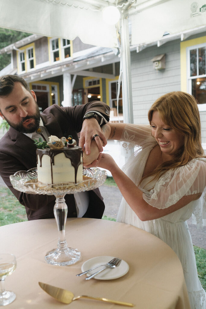 Bride and Groom at Naturebridge in the Olympics. Wedding Planned by Prologue Events