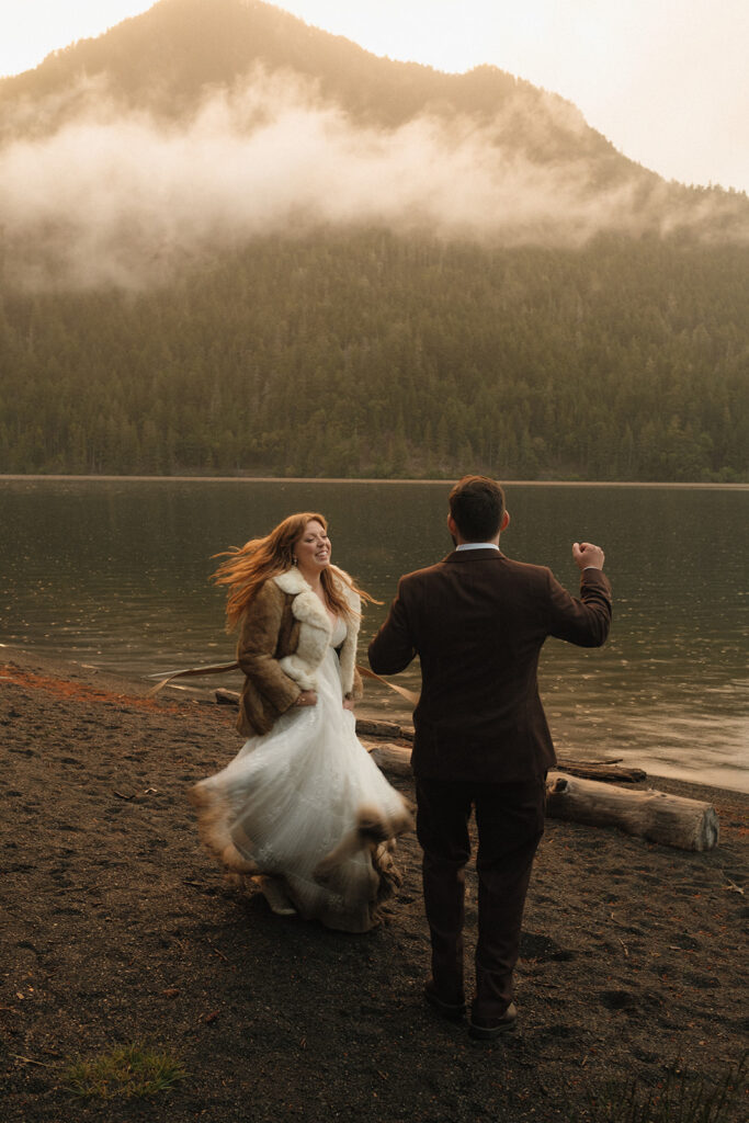 Bride and Groom at Naturebridge in the Olympics. Wedding Planned by Prologue Events