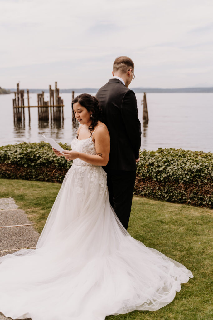 Bride and groom doing private vows